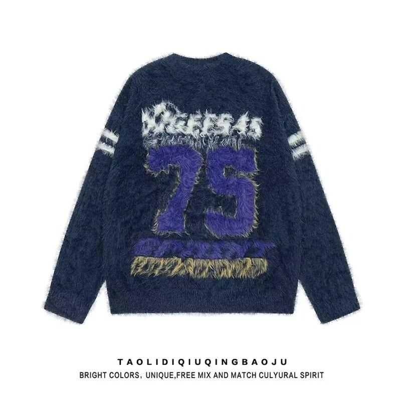 2024 Ретро Американский колледж Стиль Женская спортивная куртка-свитер 2XL синий